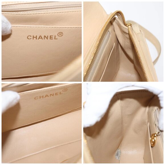 CHANEL Matelasse Backpack Lamb Skin Beige Gold